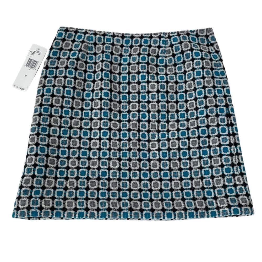 NWT Nine West Teal & Gray Woven Wool Blend Above Knee Fully Lined Skirt Size 4